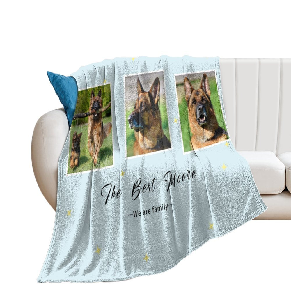 Custom Pet Photo Blue Stars Fleece Blanket