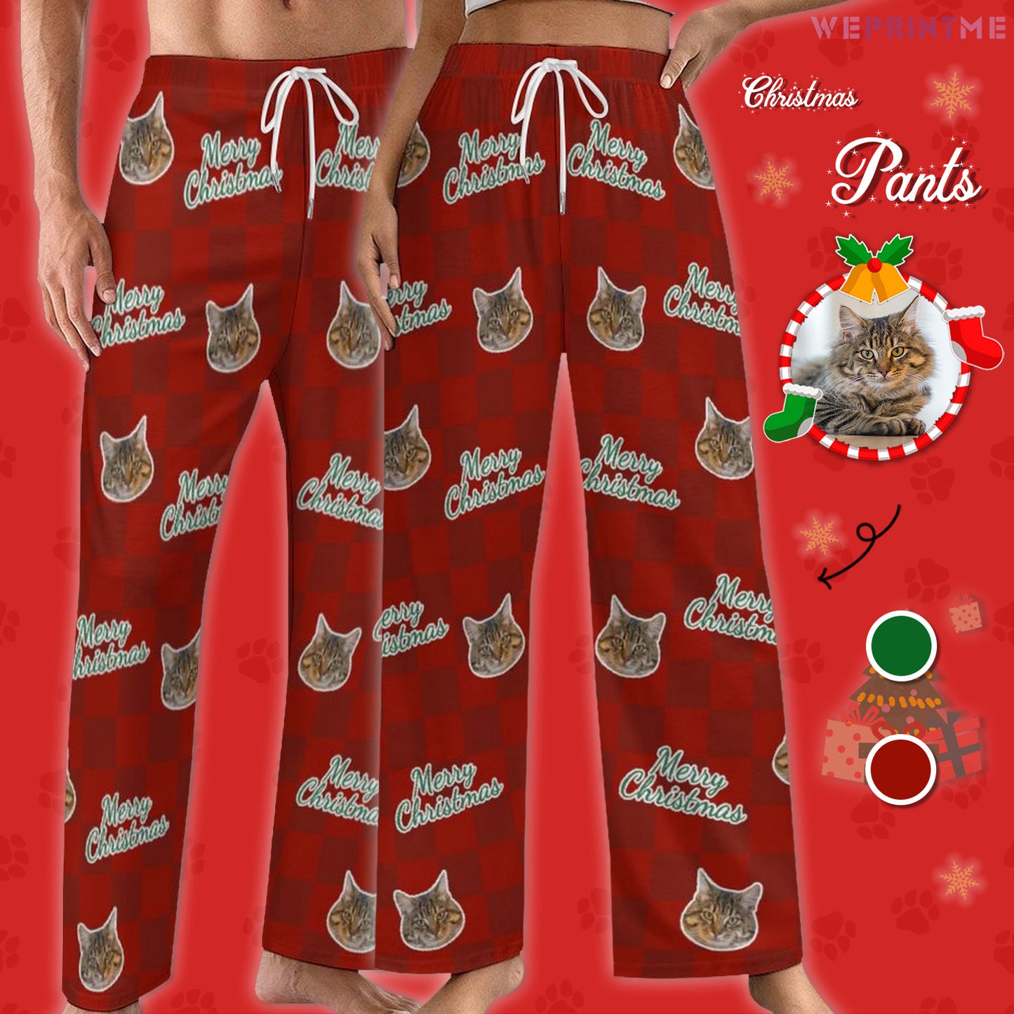 Custom Pet Face Merry Christmas Pajama Pants - Main - WEPRINTME