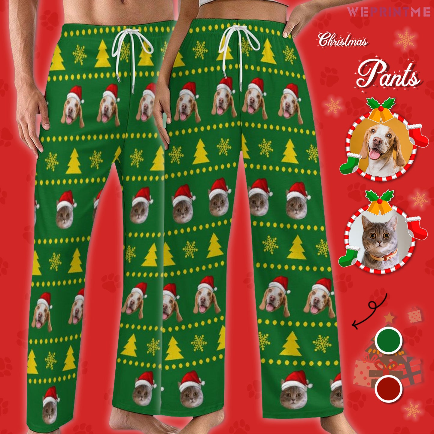 Custom Pet Face Stars and Trees Pajama Pants-Main-WEPRINTME