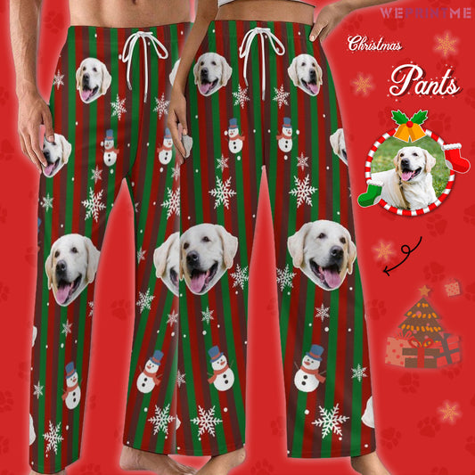 Custom Pet Face and Snowman Pajama Pants-Main-WEPRINTME