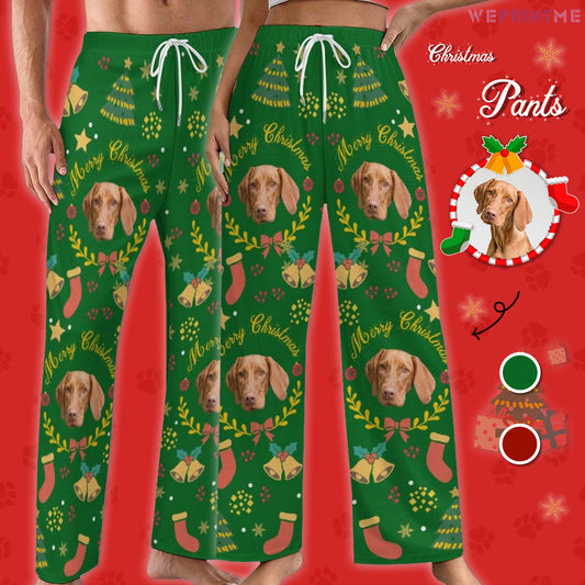 Custom Pet Face Wreath Christmas Pajama Pants-Main-WEPRINTME