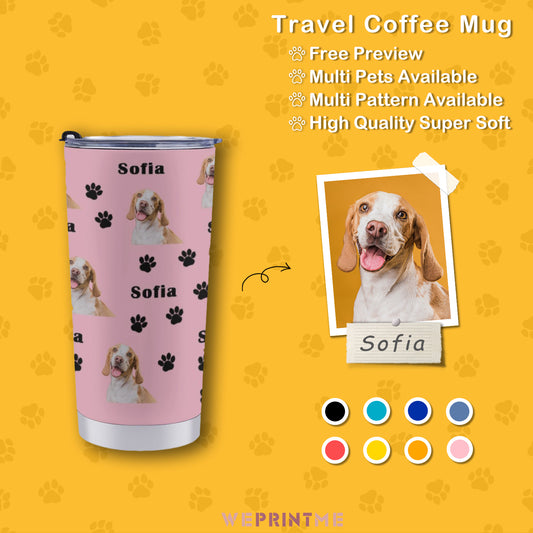 Custom Pet Face and Name Paws Travel Mug