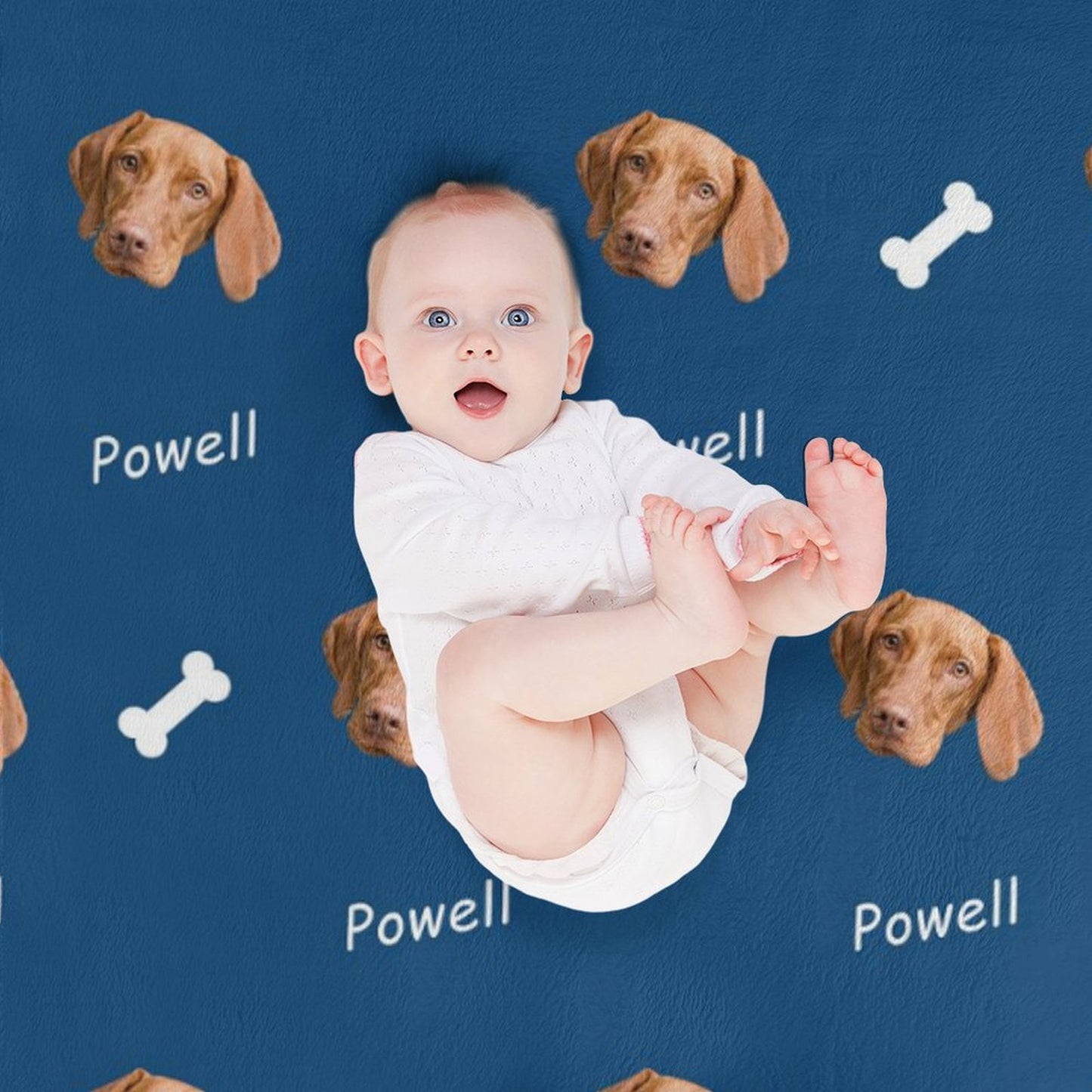 Custom Dog Face and Bone Fleece Blanket