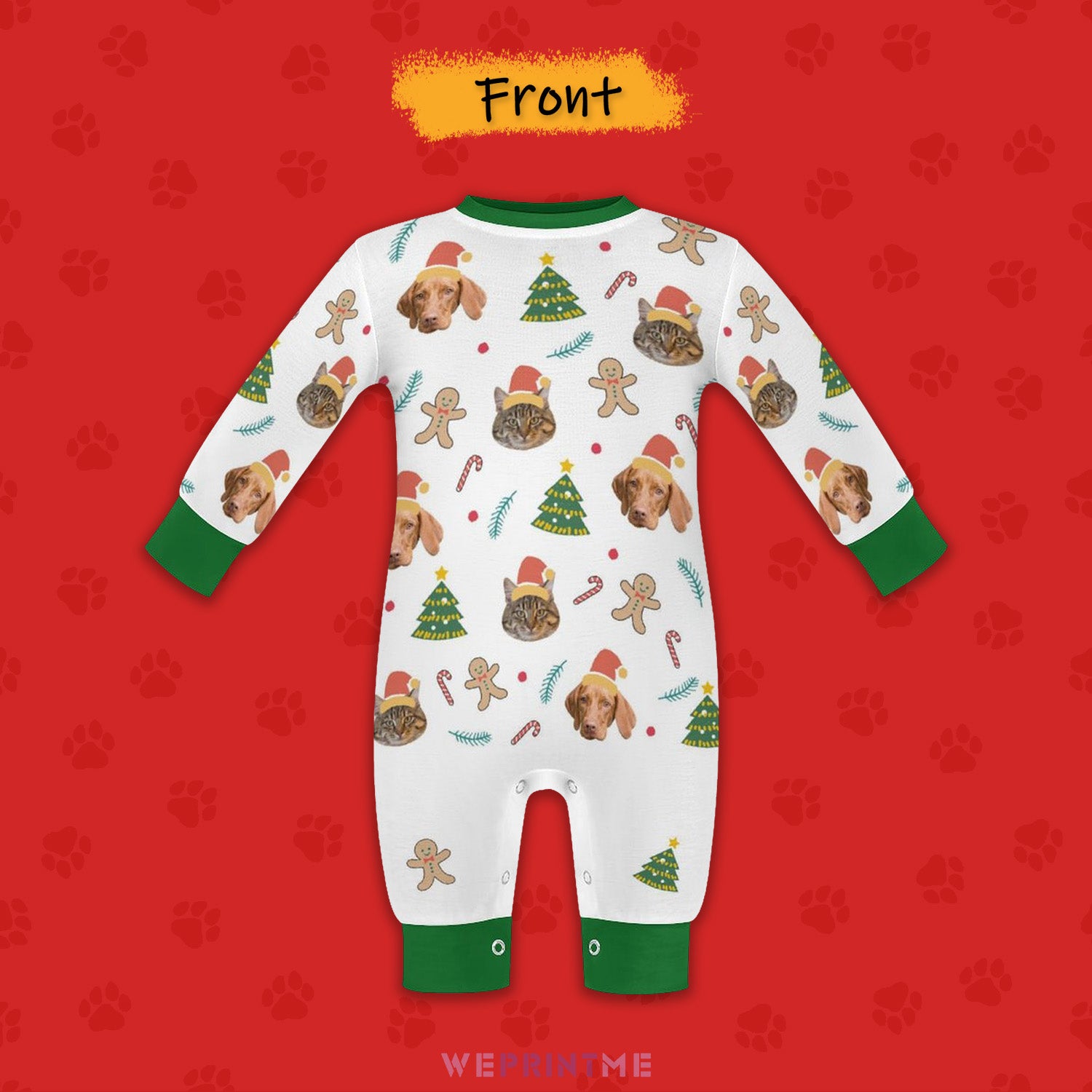 Custom Pet Face Gingerbread Man Baby Onesie-Front-WEPRINTME