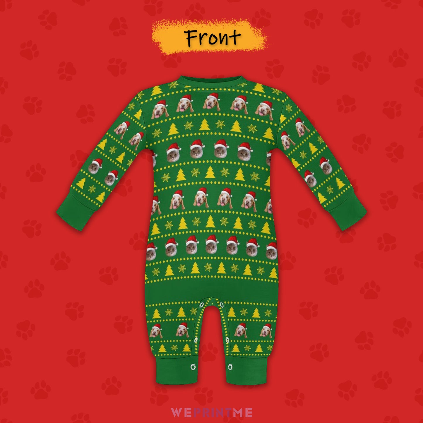 Custom Pet Face Christmas Trees Baby Onesie-Front-WEPRINTME