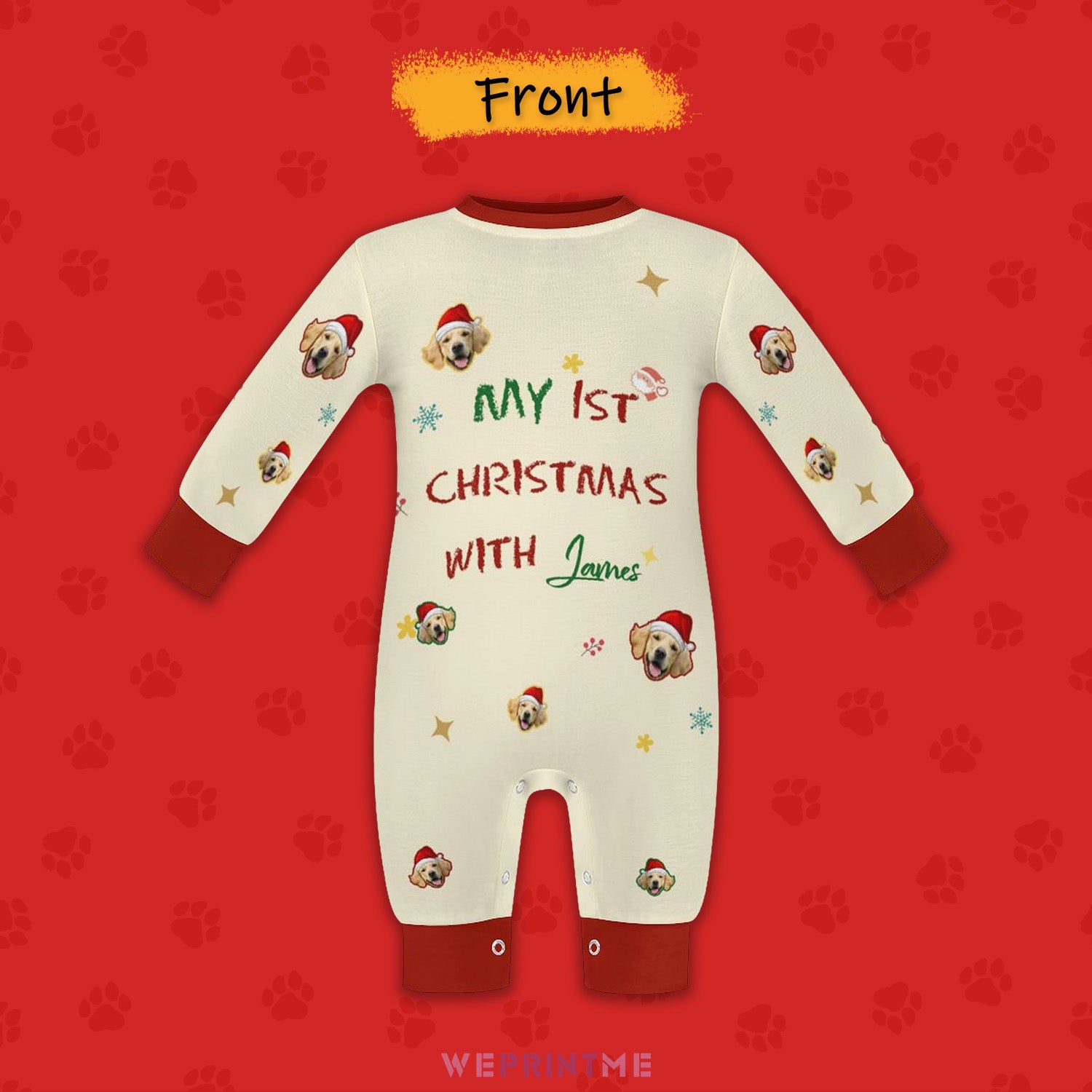 Custom Pet Face 1st Christmas Baby Onesie-Front-WEPRINTME