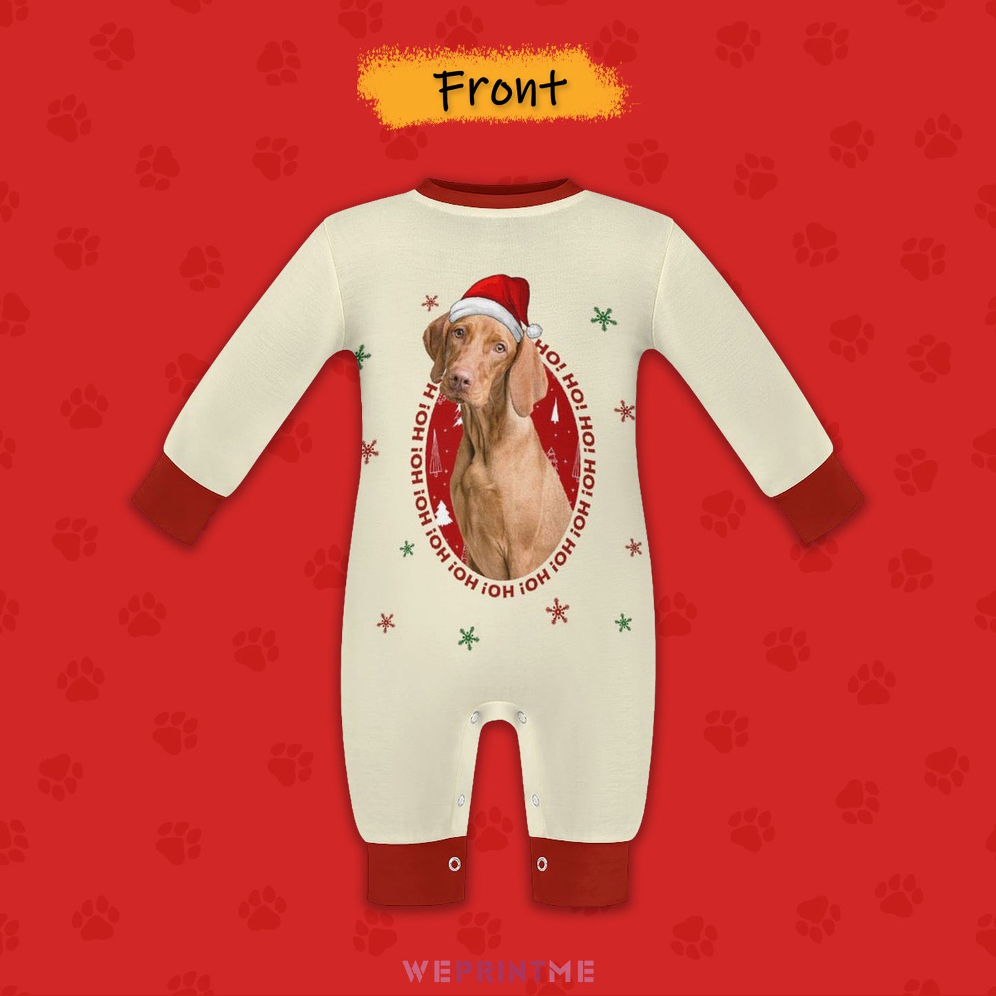 Custom Pet Face HoHo Pet Baby Onesie-Red Front-WEPRINTME