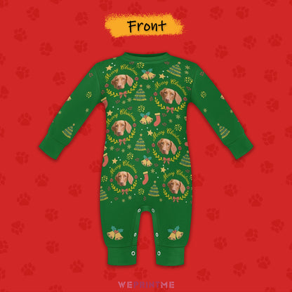 Custom Pet Face Wreath Christmas Baby Onesie-Front-WEPRINTME