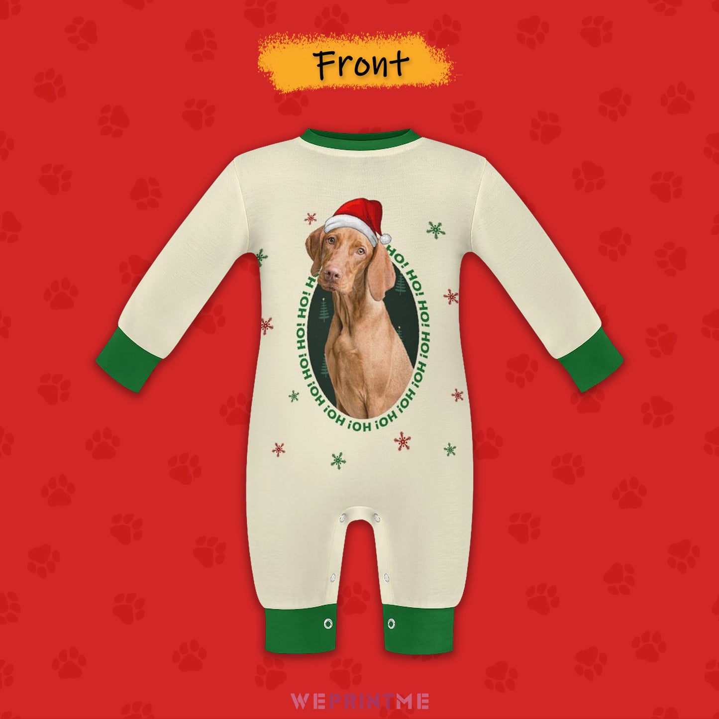 Custom Pet Face HoHo Pet Baby Onesie-Green Front-WEPRINTME