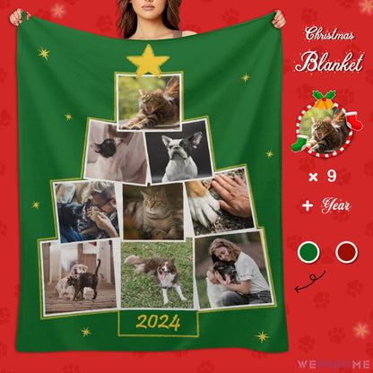 Custom Pet Photo Blanket Christmas Photo Tree Fleece Blanket-Green 1-WEPRINTME