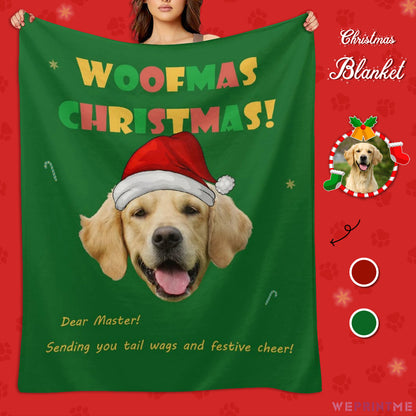 Custom Pet Face Woofmas Christmas Fleece Blanket-Green 1-WEPRINTME