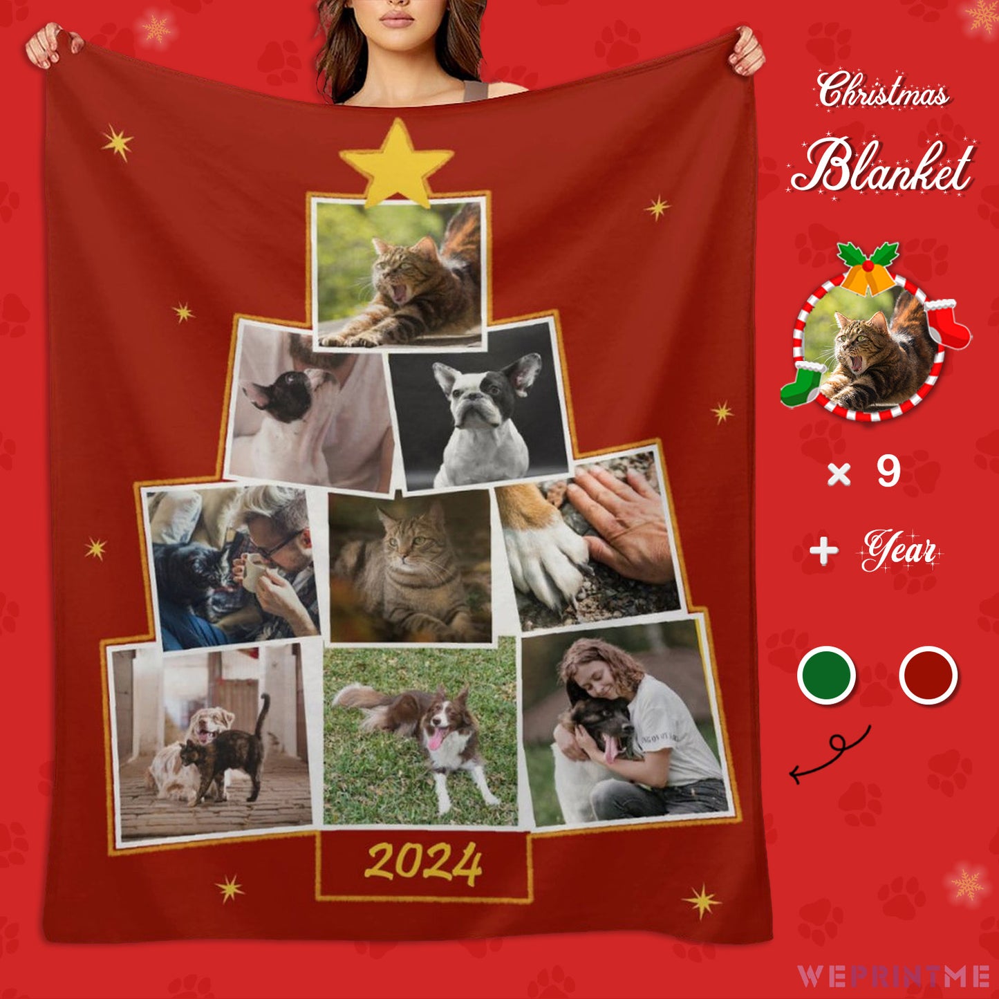 Custom Pet Photo Blanket Christmas Photo Tree Fleece Blanket-Red 1-WEPRINTME