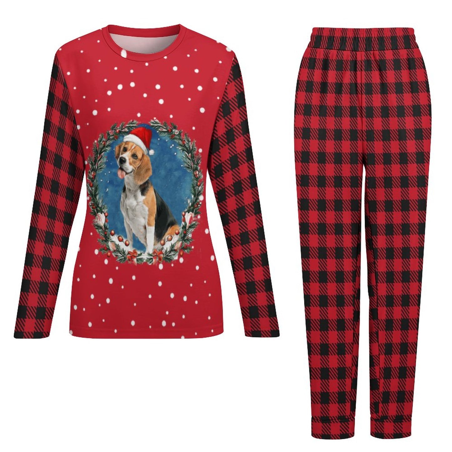 Custom Pet Face Wreath Christmas Pajama Set