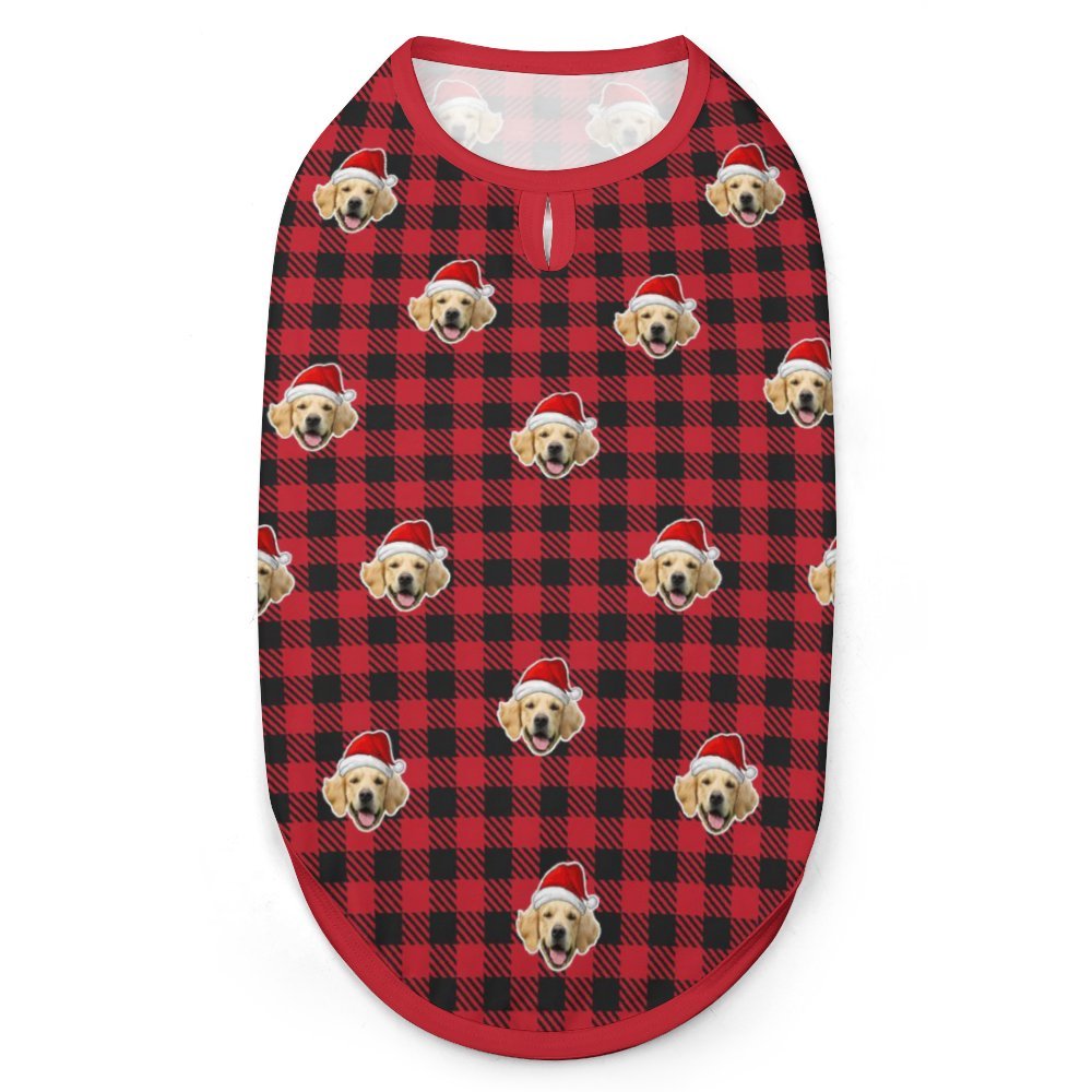 Custom Pet Face Pet Vest Santa Red Plaid Dog Vest