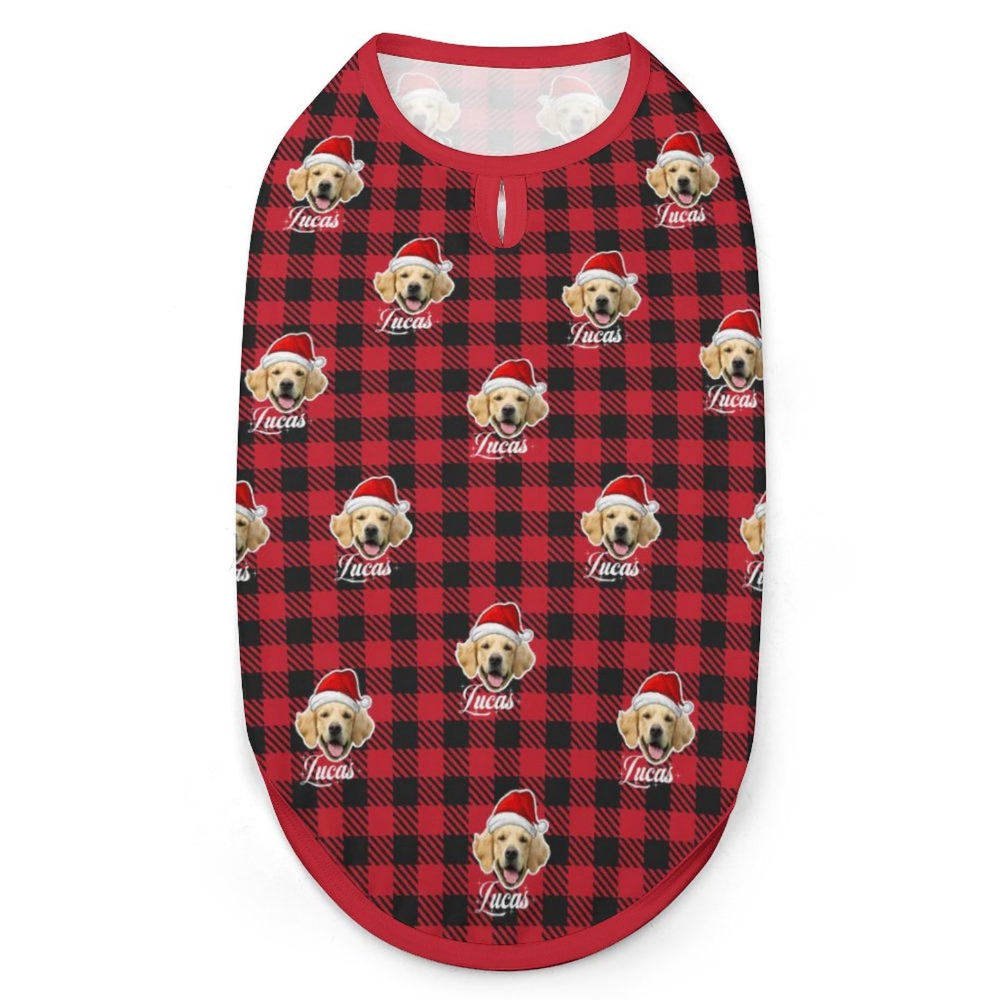 Custom Pet Face&Name Pet Vest Santa Hat Red Plaid Dog Vest