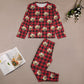 Custom Pet Face Pajamas Santa Red Plaid Kids Long Sleeve Pajama Set