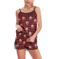 Custom Pet Face&Name Santa Hat Red Plaid Women's Cami Pajama Set