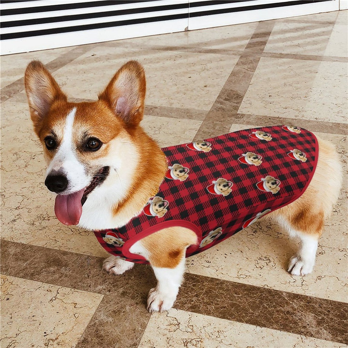 Custom Pet Face Pet Vest Santa Red Plaid Dog Vest