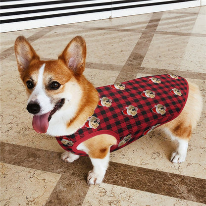 Custom Pet Face Pet Vest Santa Red Plaid Dog Vest