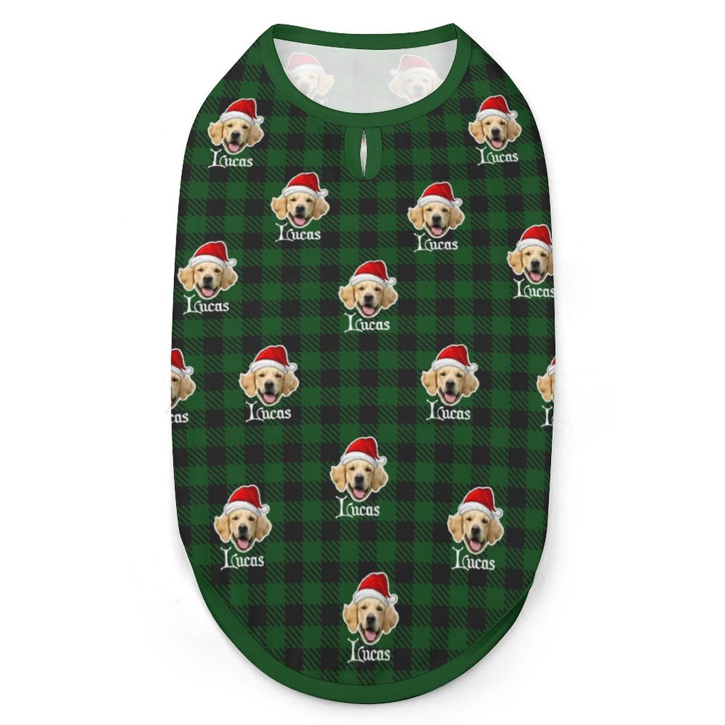 Custom Pet Face&Name Pet Vest Santa Hat Red Plaid Dog Vest