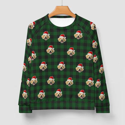 Custom Pet Face Sweatshirt Santa Red Plaid Men's Sweatshirt