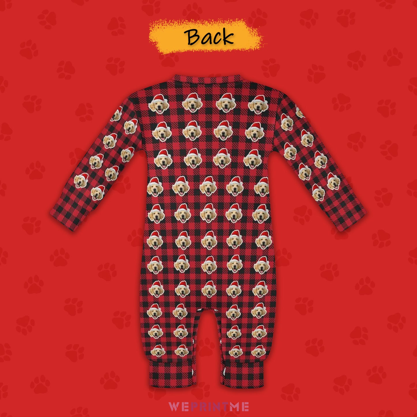 Custom Pet Face Christmas Plaid Pet Baby Onesie-3 Back-WEPRINTME