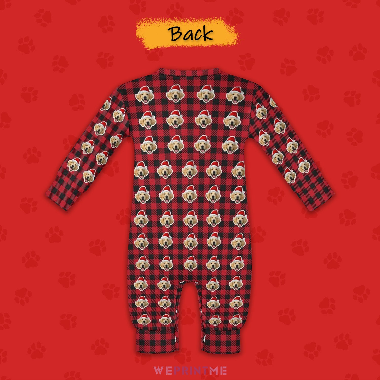 Custom Pet Face Christmas Plaid Pet Baby Onesie-3 Back-WEPRINTME