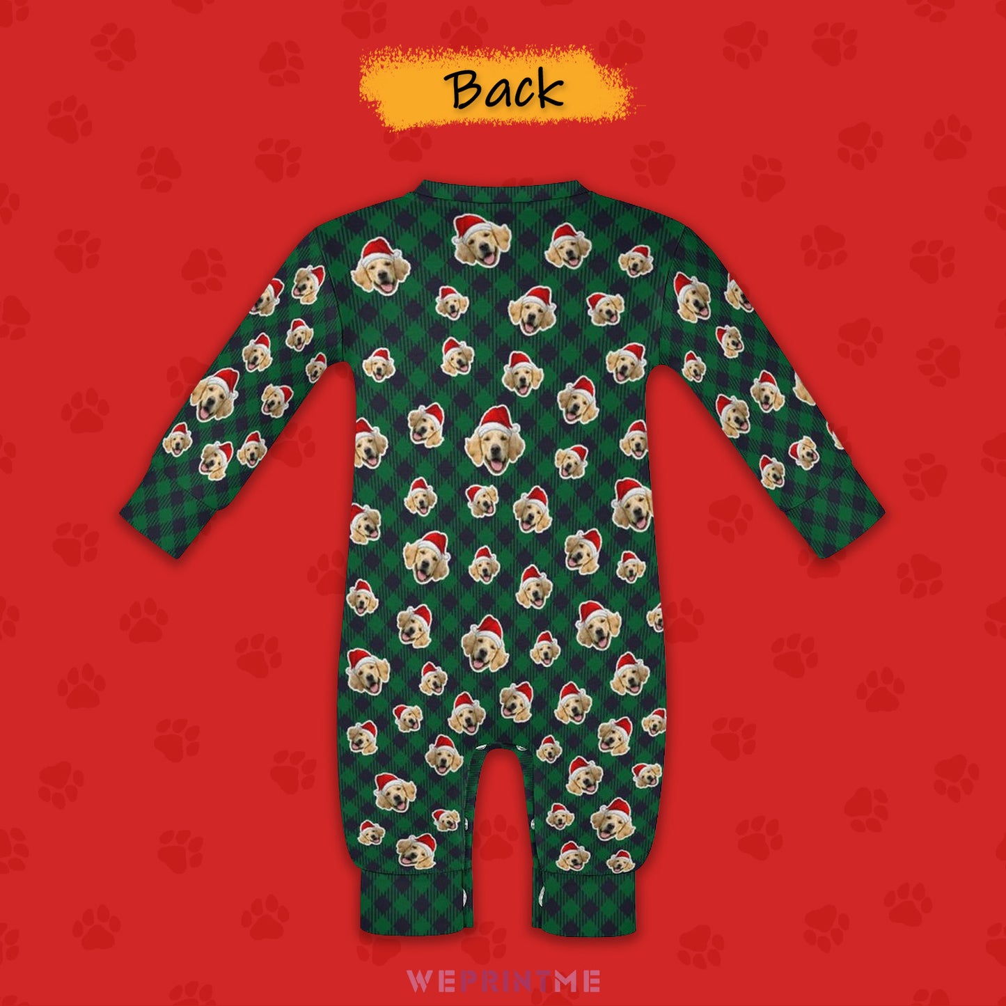 Custom Pet Face Christmas Plaid Pet Baby Onesie-2 Back-WEPRINTME