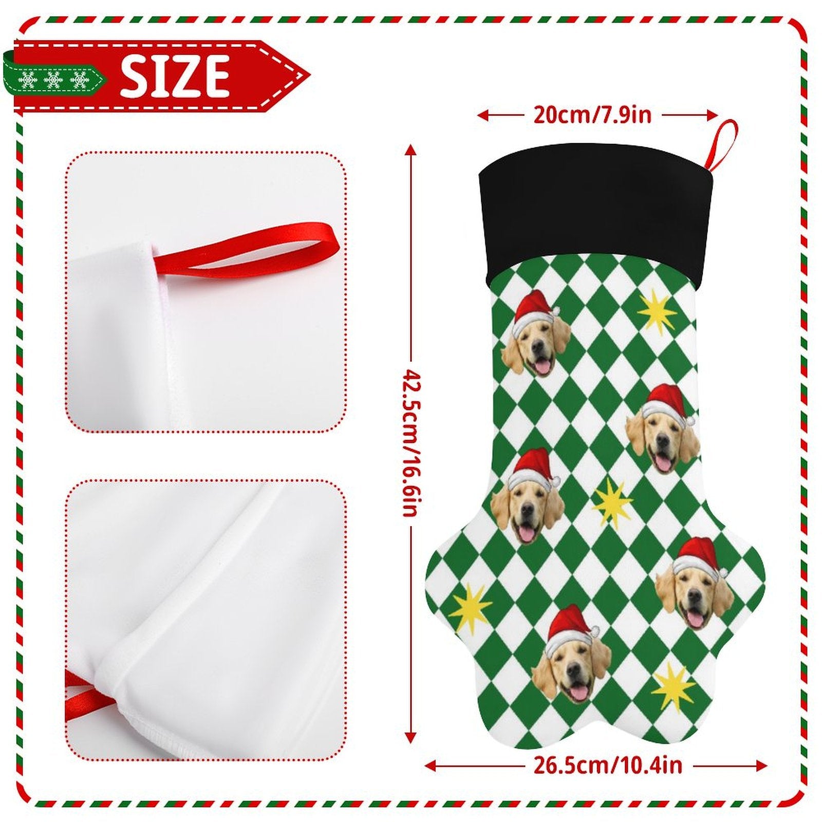 Personalized Pet Face Green Plaid Paw Christmas Stockings-WEPRINTME-5