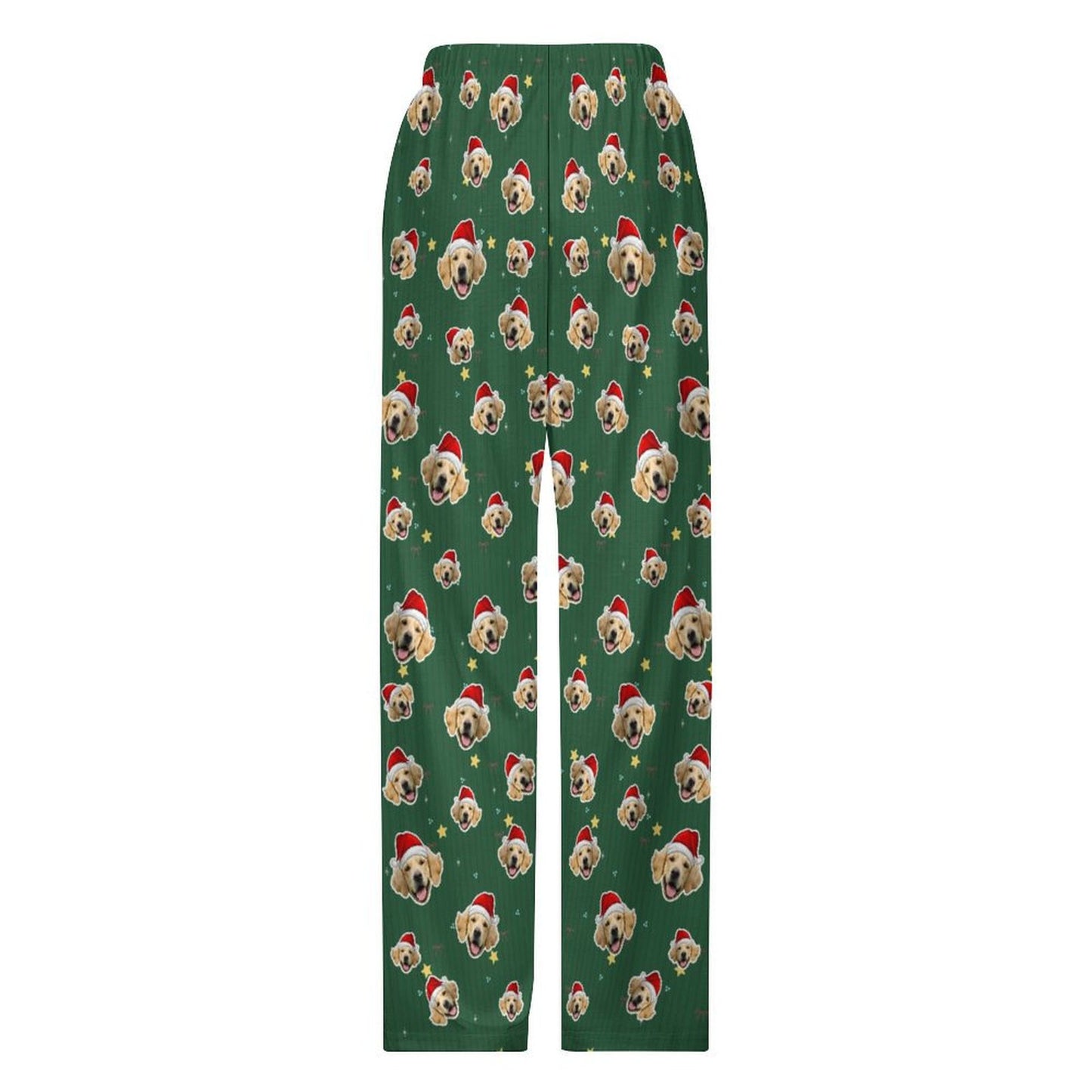 Custom Pet Face Green Stars Santa Pants for Kids-Back-WEPRINTME