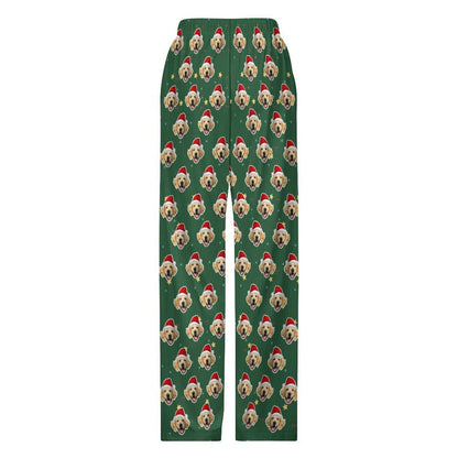 Custom Pet Face Green Stars Santa Pants for Kids-Back2-WEPRINTME