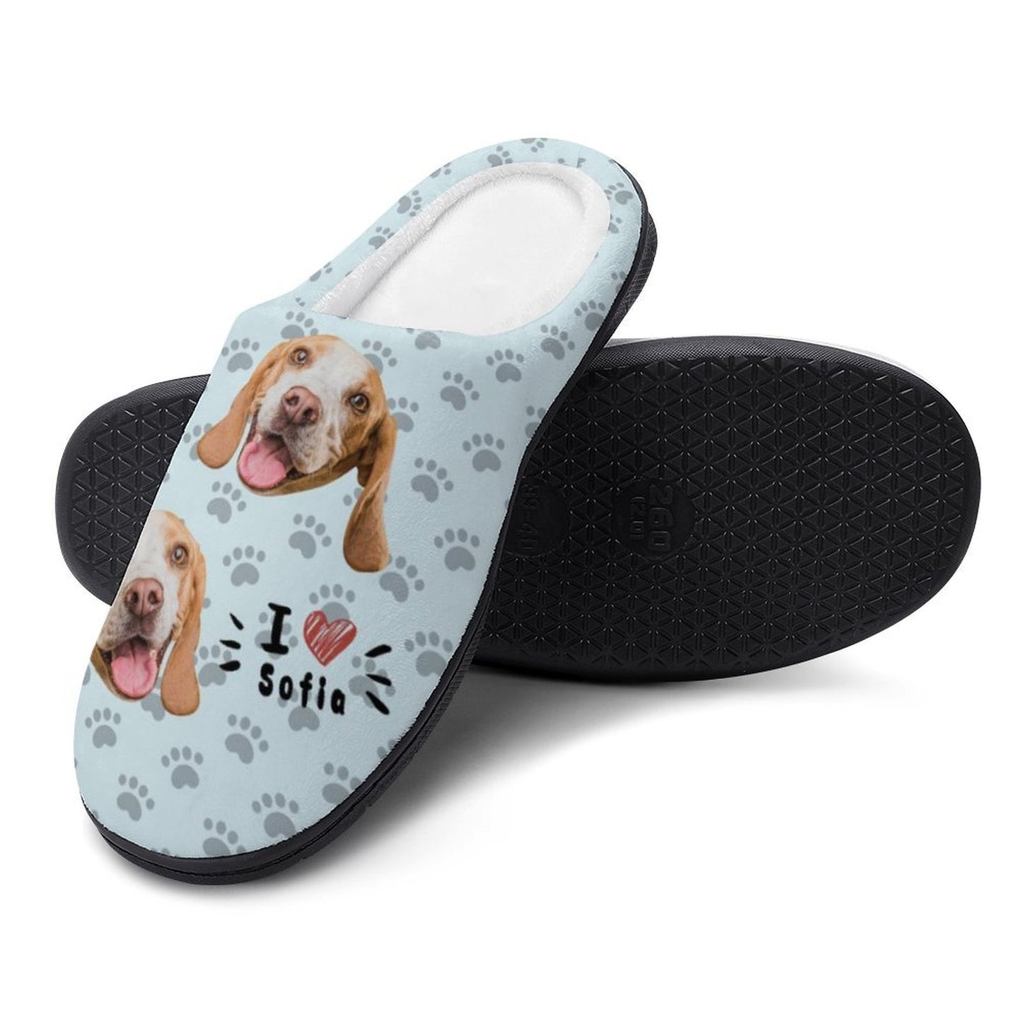 Custom Pet Face and Name Love Cotton Slippers