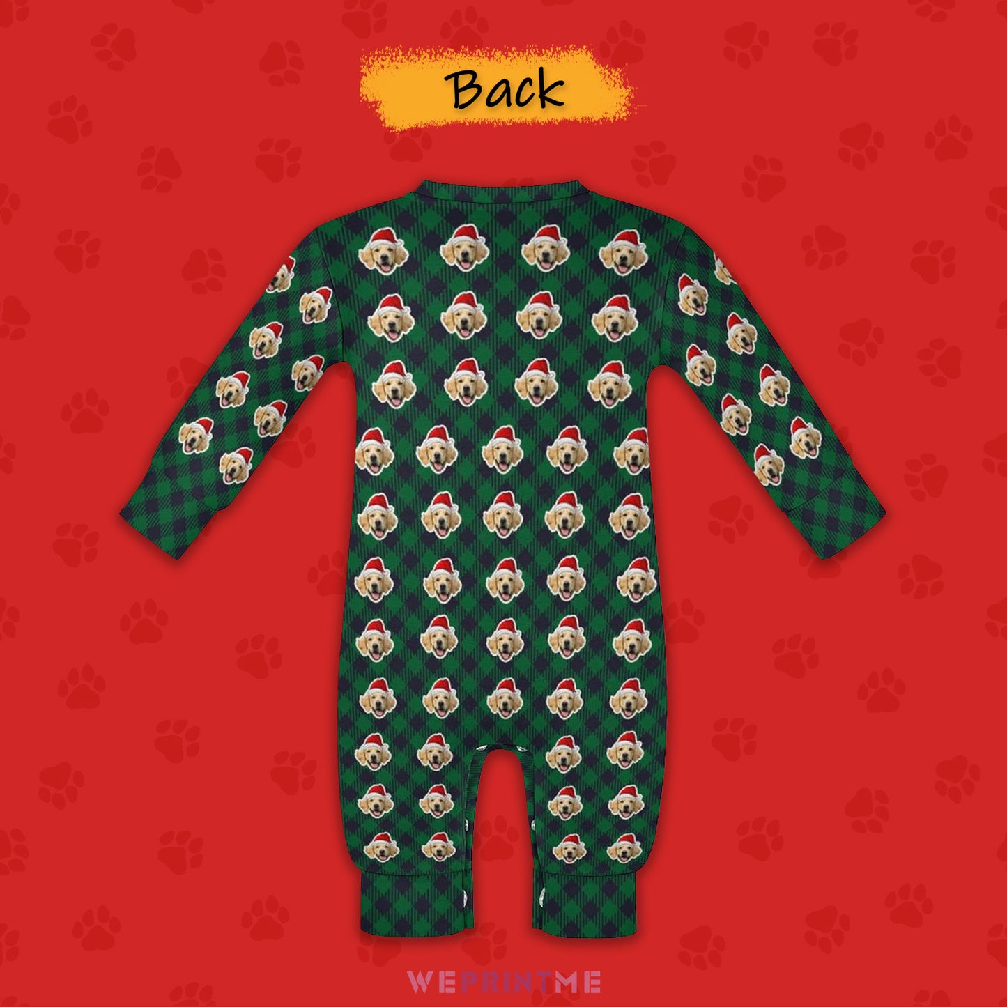 Custom Pet Face Christmas Plaid Pet Baby Onesie-4 Back-WEPRINTME