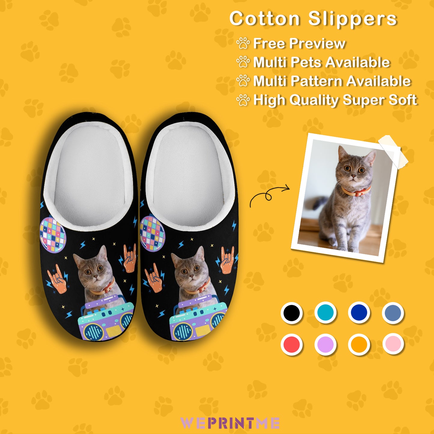 Custom Pet Face Space Rock Cotton Slippers