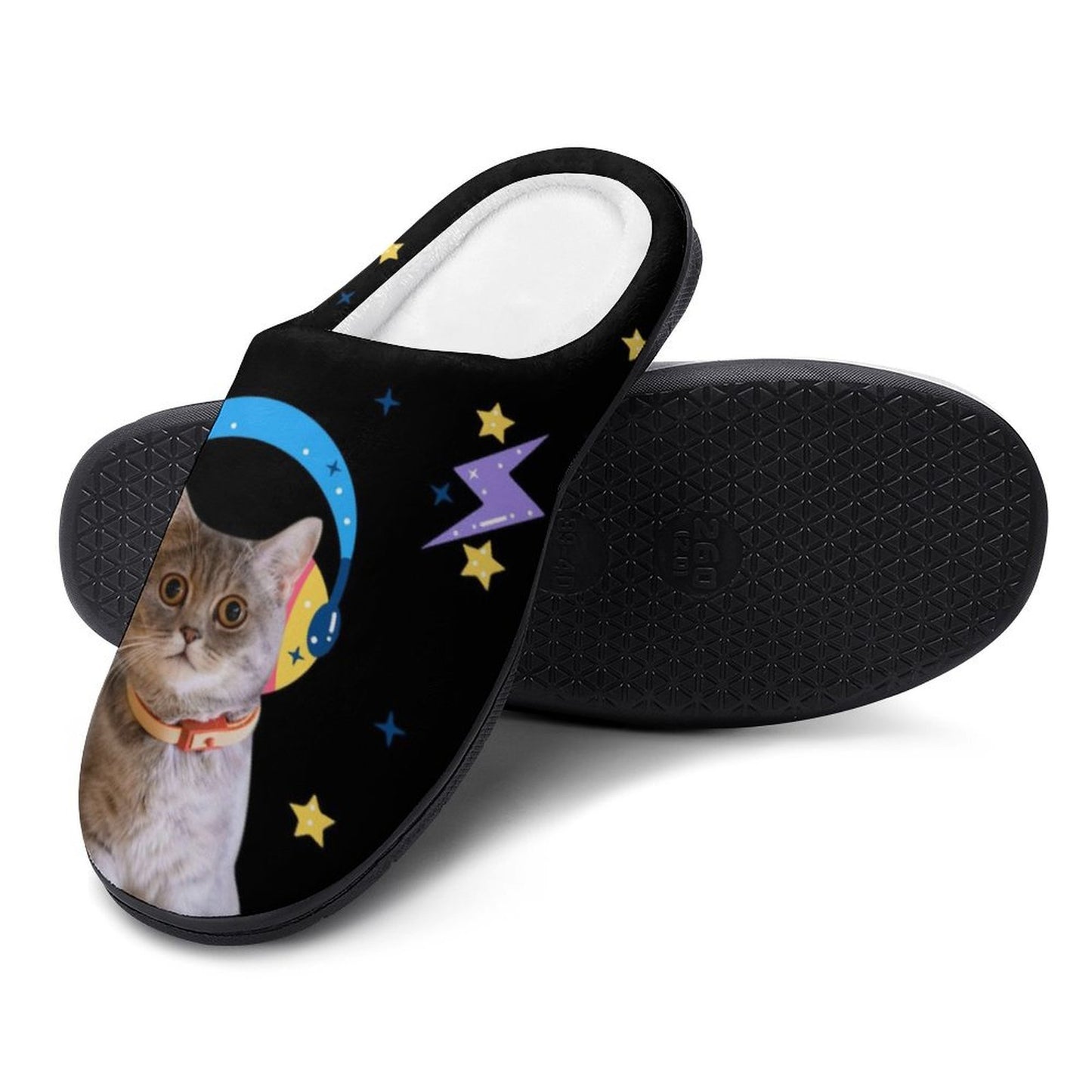 Custom Pet Face Space Rock Cotton Slippers