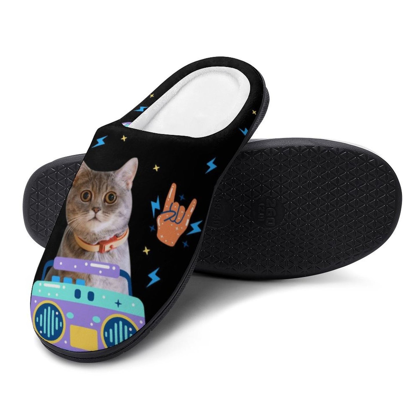 Custom Pet Face Space Rock Cotton Slippers