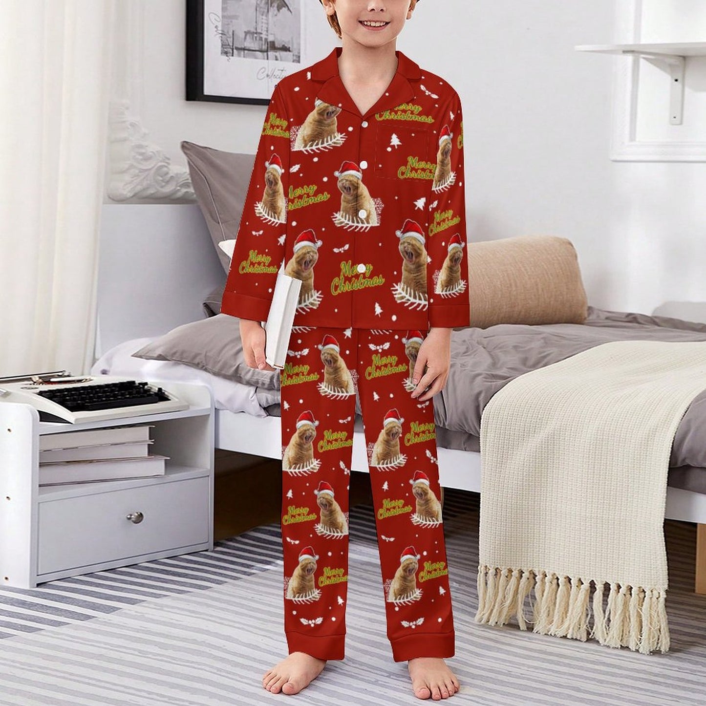 Custom Pet Merry Christmas Kids Christmas Pajamas-Red Boy-WEPRINTME