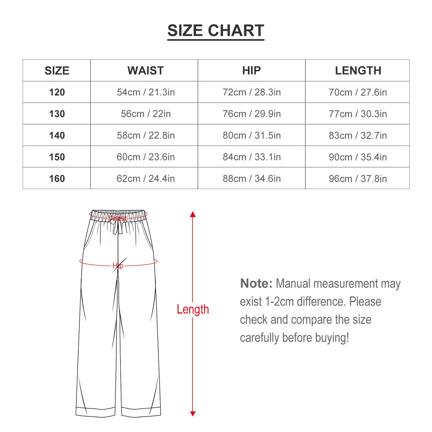 Custom Pet Face V-Neck Kids Pajamas Size Chart-Pants-WEPRINTME