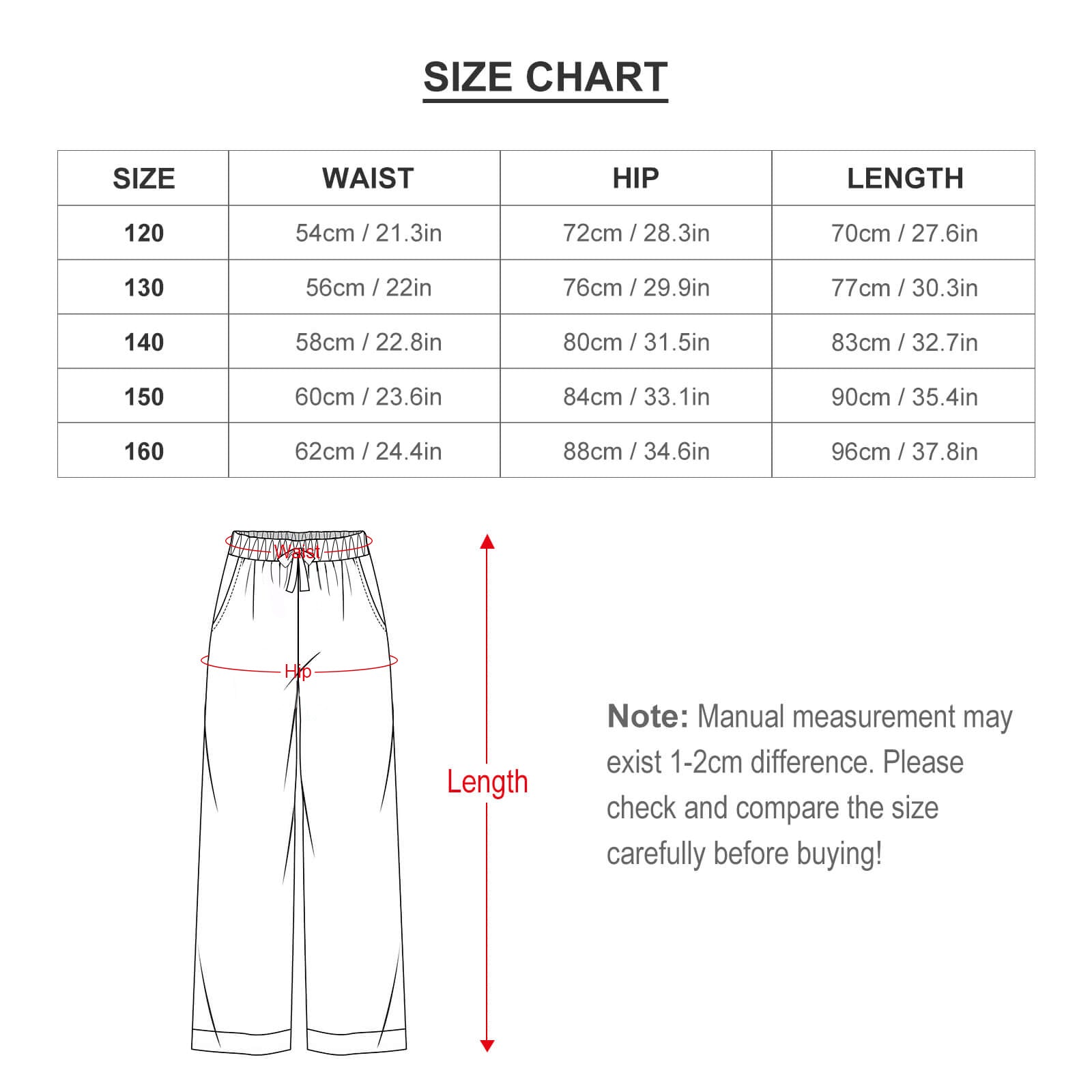 Custom Pet Face V-Neck Kids Pajamas Size Chart-Pants-WEPRINTME