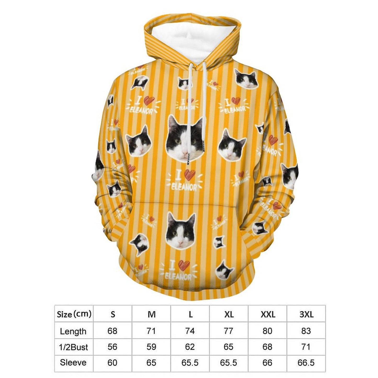 Custom Pet Face and Name Stripe Men's Hoodie