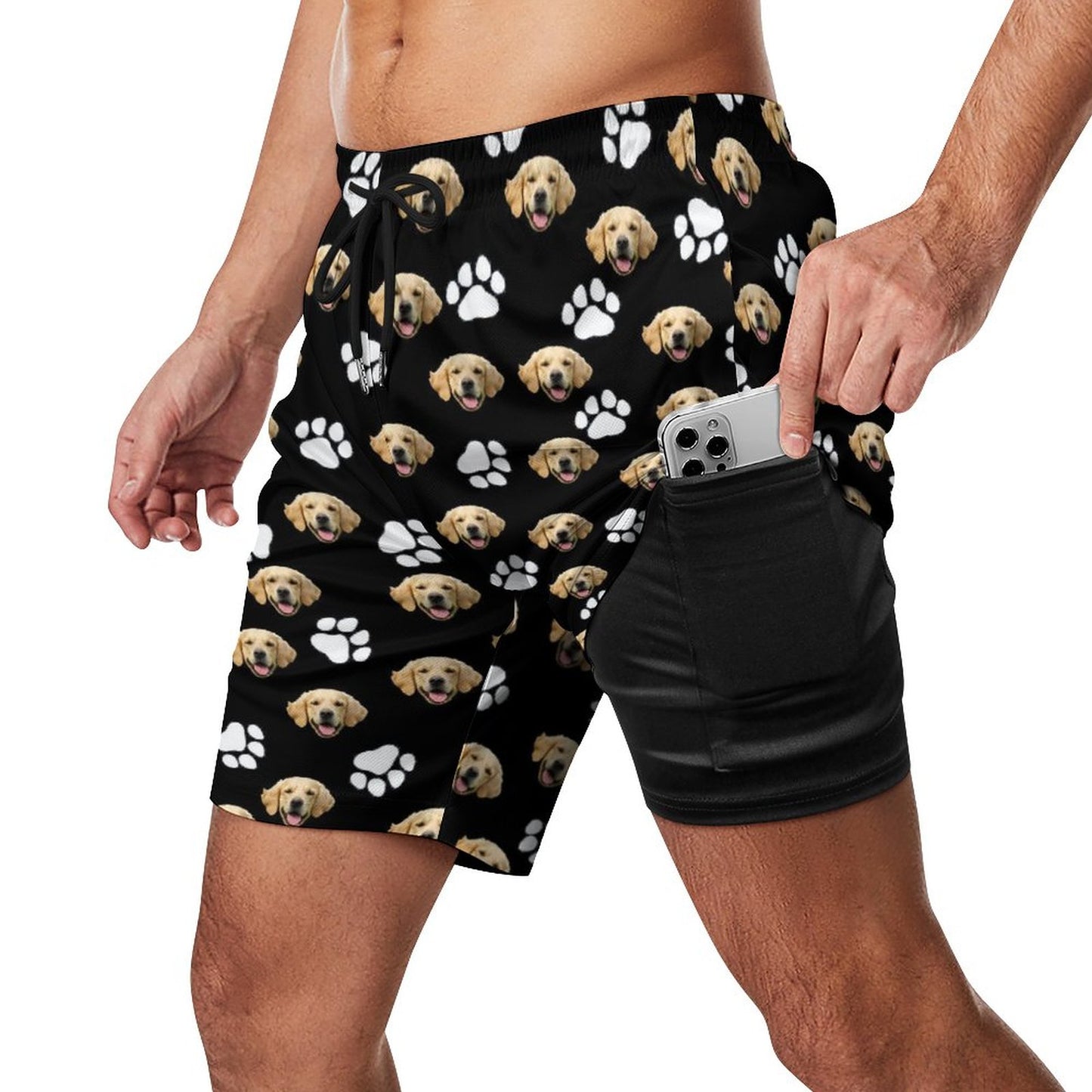 Custom Pet Face Men's Beach Compression Liner Shorts