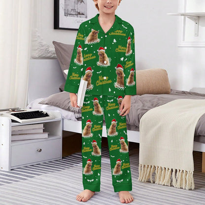 Custom Pet Merry Christmas Kids Christmas Pajamas-Green Boy-WEPRINTME