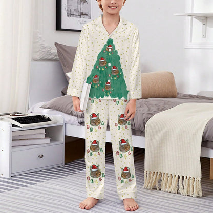 Custom Pet Face Christmas Tree Kids Pajamas