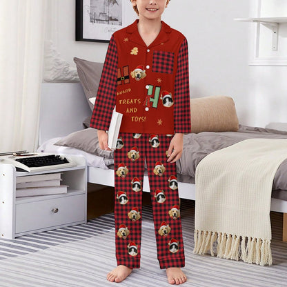 Custom Pet Face Guard Treats Kids Christmas Pajamas-Boy-WEPRINTME