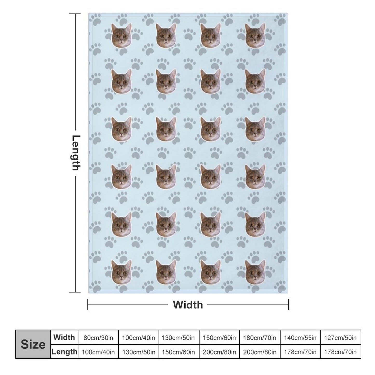 Custom Pet Face Paws Fleece Blanket