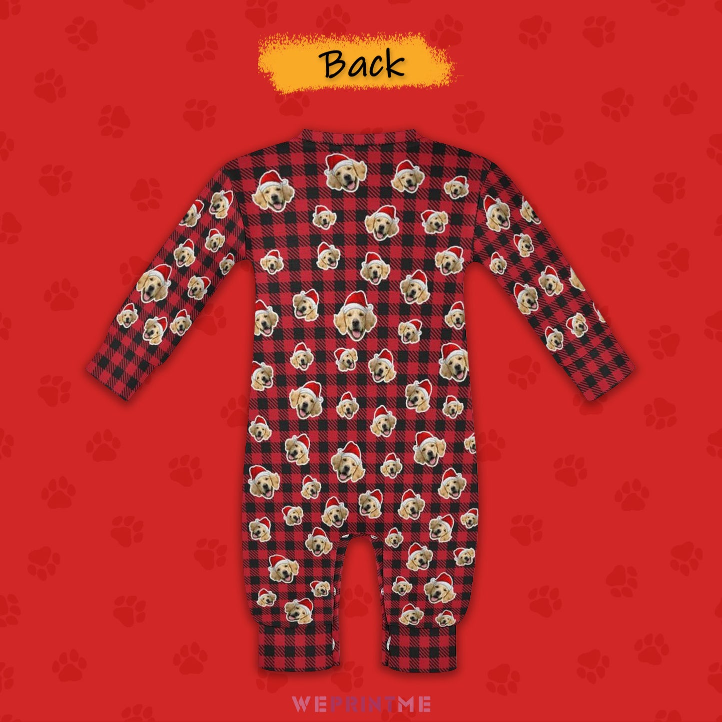 Custom Pet Face Christmas Plaid Pet Baby Onesie-1 Back-WEPRINTME