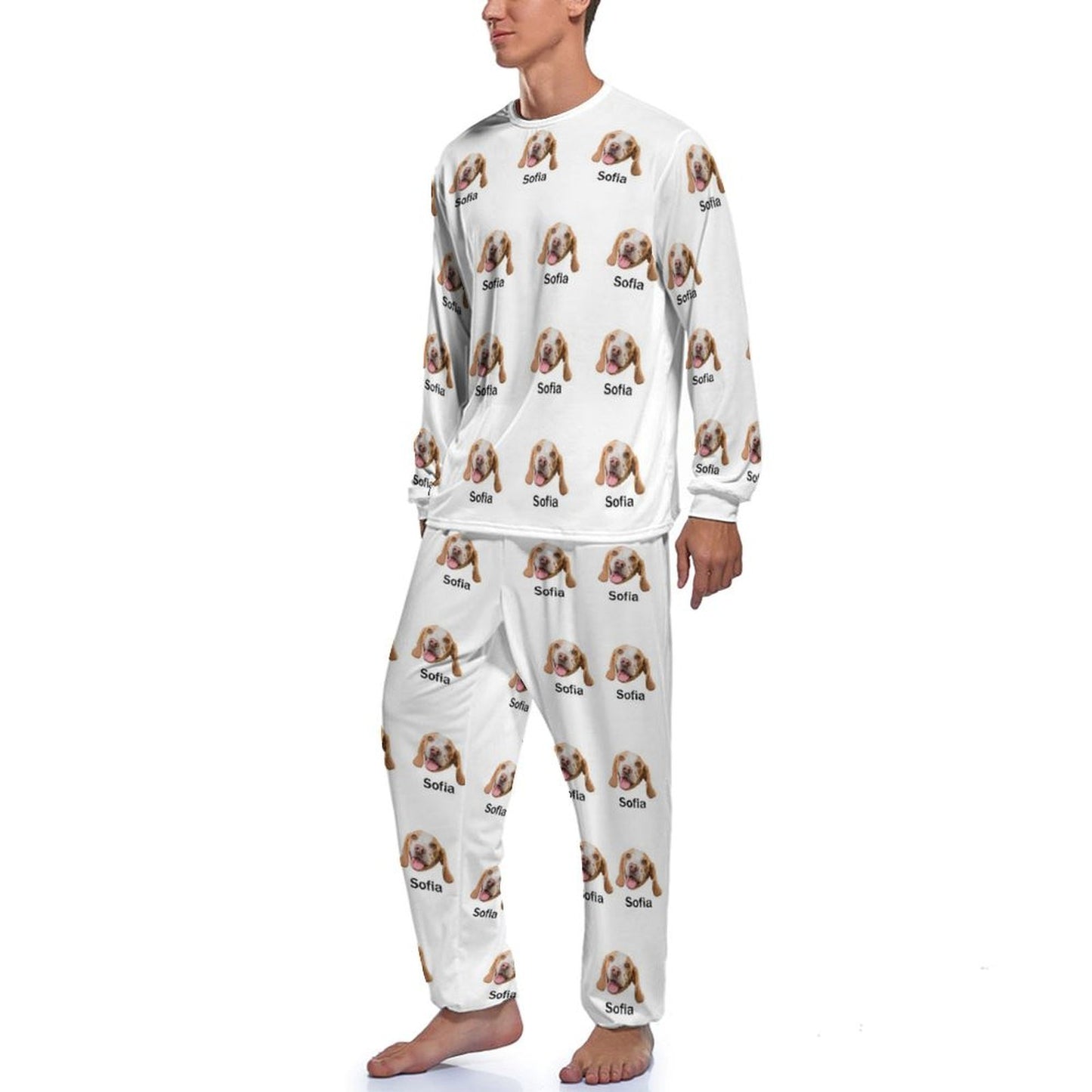 Custom Pet Face and Name Men's Long Pajama Set