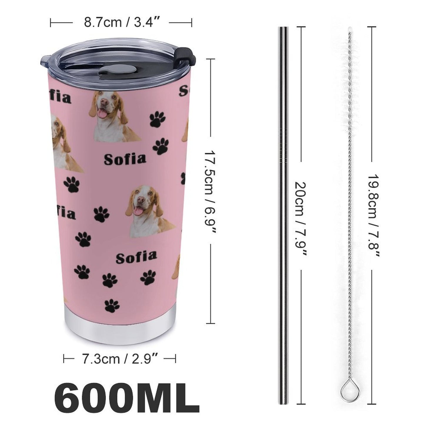 Custom Pet Face and Name Paws Travel Mug