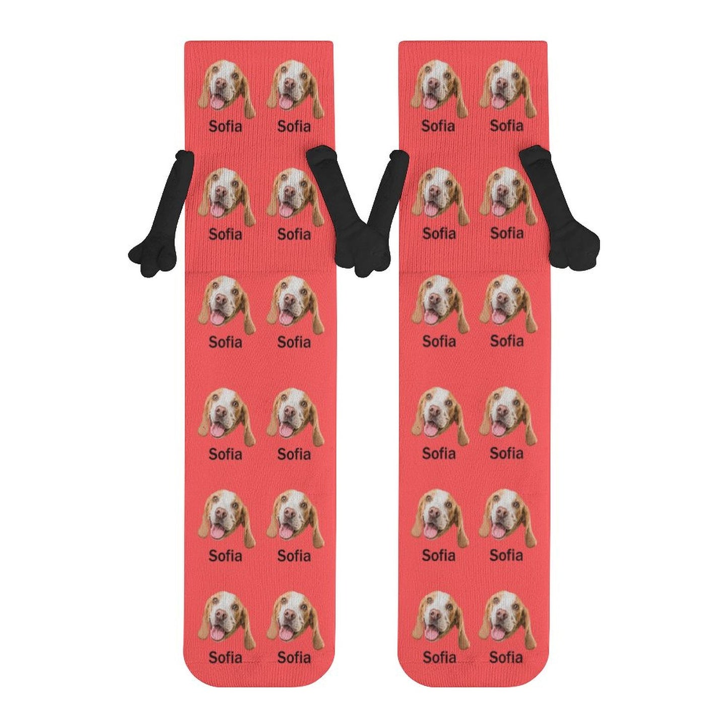 Custom Pet Face and Name Holding Hands Socks