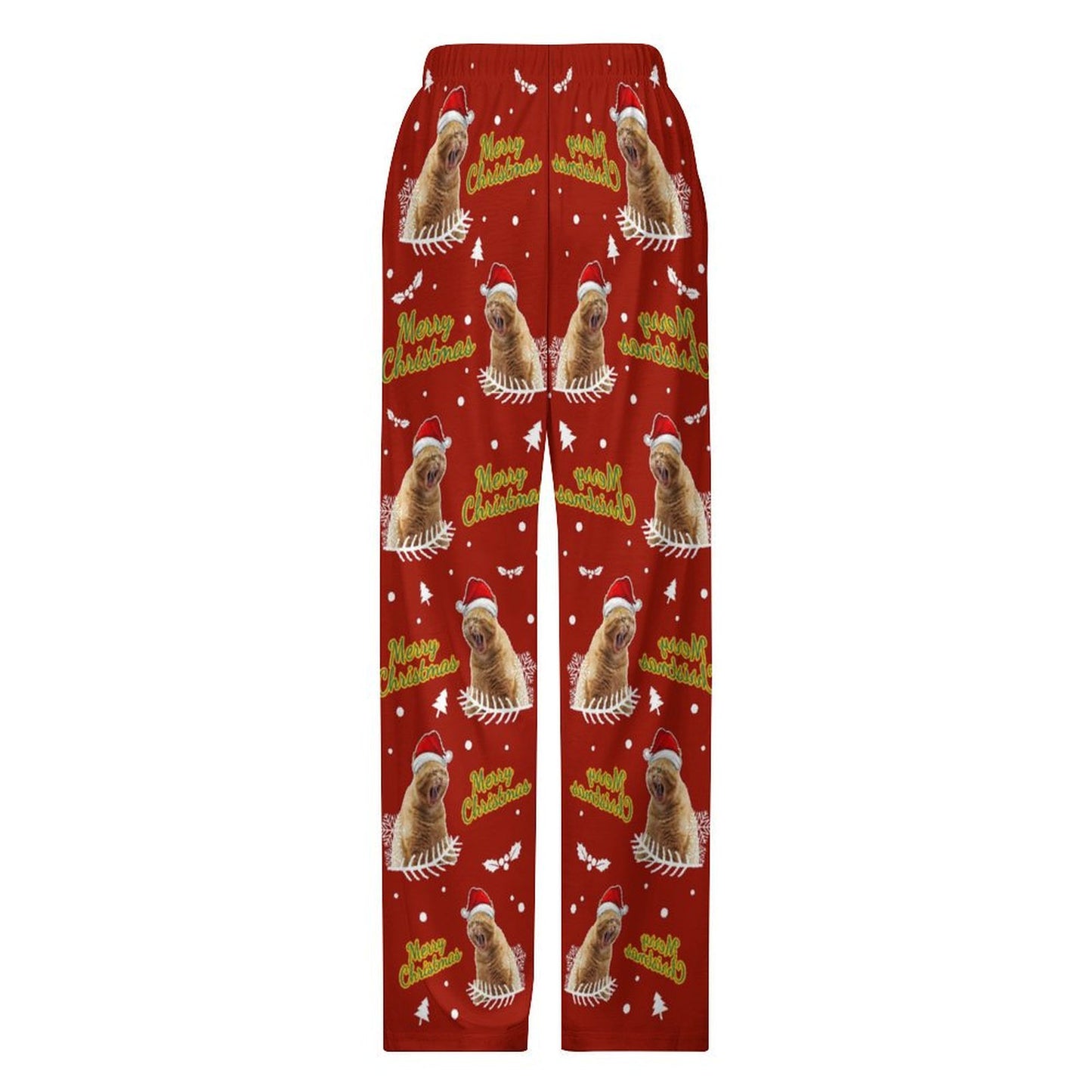 Custom Pet Face Merry Christmas Pajama Pants for Kids-Front-WEPRINTME